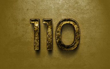 3D dark golden number design of 110 on cracked golden background.