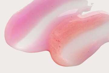 Cosmetic shimmering oil gel red and pink fuchsia texture background