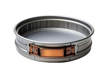 A Silver And Copper Springform Cake Pan With A Clean, Minimalist Design on a Clear PNG or White Background.