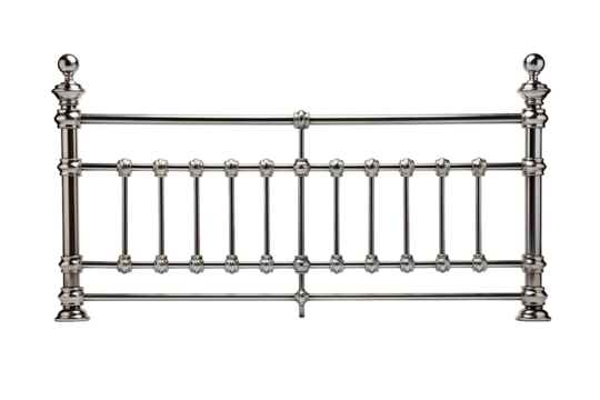 Ornate Metal Railing With Polished Finish and Elegant Design on a Clear PNG or White Background.