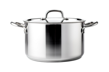 A Shiny Stainless Steel Pot Ready For Culinary Adventures on a Clear PNG or White Background.