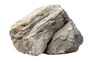 A Rugged Gray Boulder Against a White Backdrop on a Clear PNG or White Background.