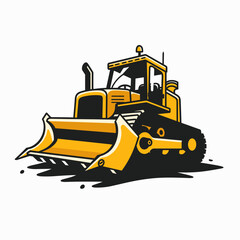 Fototapeta premium Construction machine bulldozer site logo on white background vector. Construction company logotype