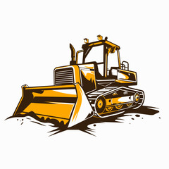 Construction machine bulldozer site logo on white background vector. Construction company logotype