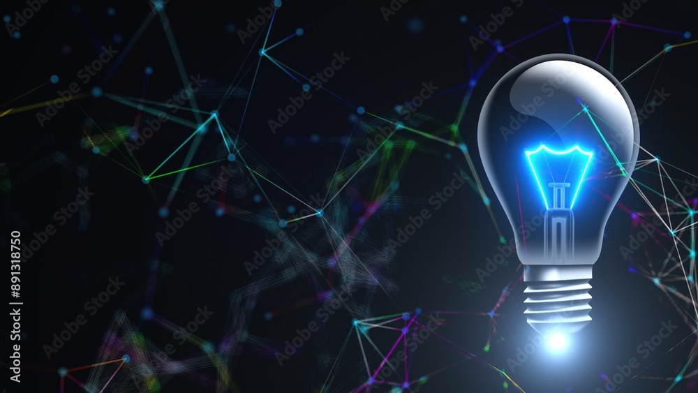 Poster light bulb with connection dots. computer generated 3d render