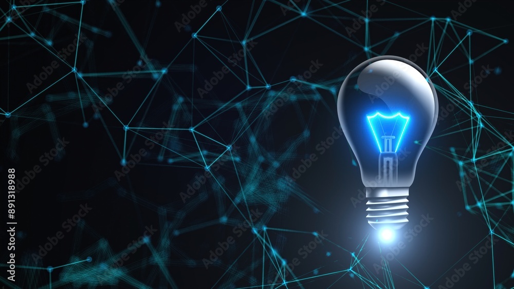 Poster light bulb with connection dots. computer generated 3d render