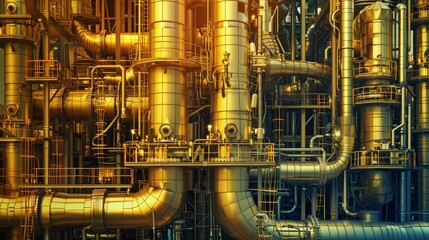 Refinery symphony  industrial transformation of crude gold in action at refineries