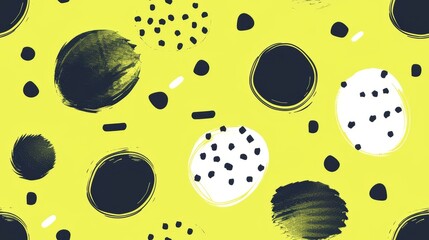 Abstract Yellow and Black Polka Dot Pattern with Organic Shapes