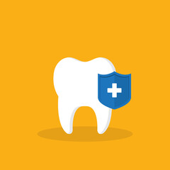 Dental Care, protection. Tooth icon and shield.	
