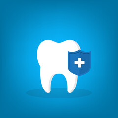 Dental Care, protection. Tooth icon and shield.	