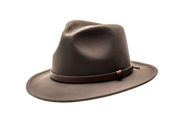 A Timeless Brown Fedora With a Leather Band and a Hint of Vintage Charm on a Clear PNG or White Background.