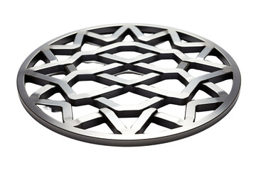 A Geometric Silver Medallion With Interlocking Stars on a Clear PNG or White Background.