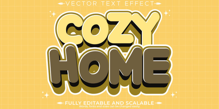 Cozy editable text effect, customizable home and retro 3d font style