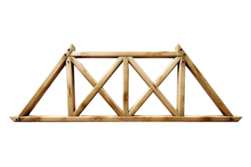 A Wooden Truss Bridge Structure With Interlocking Beams on a Clear PNG or White Background.