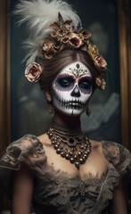 Deathly beauty - high fashion photograph capturing the essence of a stylish undead gorgeous hauntingly elegant young woman.