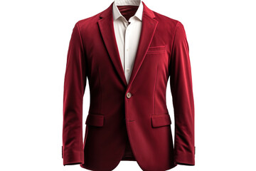 A Crimson Velvet Blazer, Ready for the Evening's Festivities on a Clear PNG or White Background.
