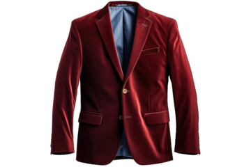 A Crimson Velvet Blazer, Ready For A Night Out on a Clear PNG or White Background.