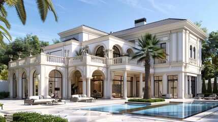 House design concept, house concept, villa, elegant house exterior in white. 