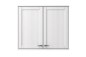 A Simple White Cabinet With Black Handles in a Modern Kitchen on a Clear PNG or White Background.