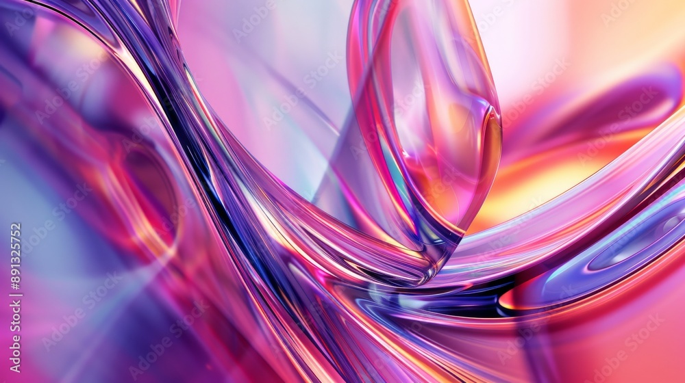 Poster a mesmerizing abstract artwork showcasing flowing glass-like swirls and curves in vibrant hues of pi