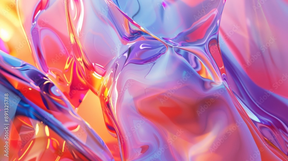 Leinwandbilder An abstract depiction of fluid and vibrant shapes intertwining in a kaleidoscope of colors, creating a visually stimulating and dynamic composition.