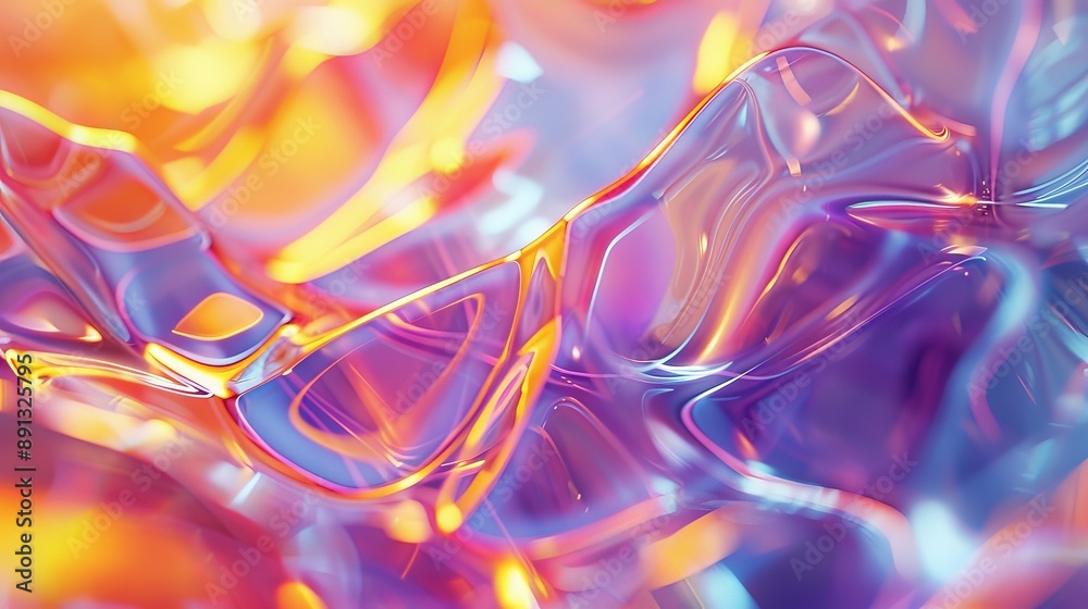 Leinwandbilder Abstract artwork featuring glowing waves of light in a vibrant and colorful pattern, creating an energetic and mesmerizing visual impression.