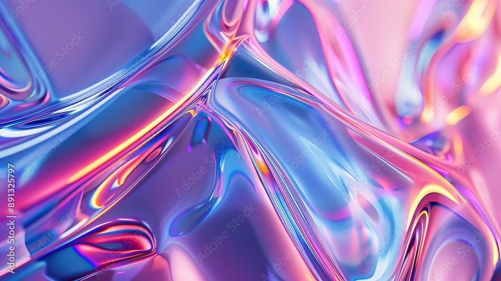 Poster abstract image showcasing iridescent waves in soothing colors, creating a tranquil and captivating v