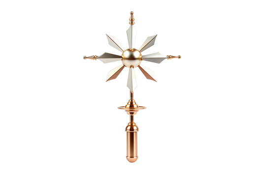 A Golden Star-Shaped Lightning Rod Stands Tall Against a White Background on a Clear PNG or White Background.
