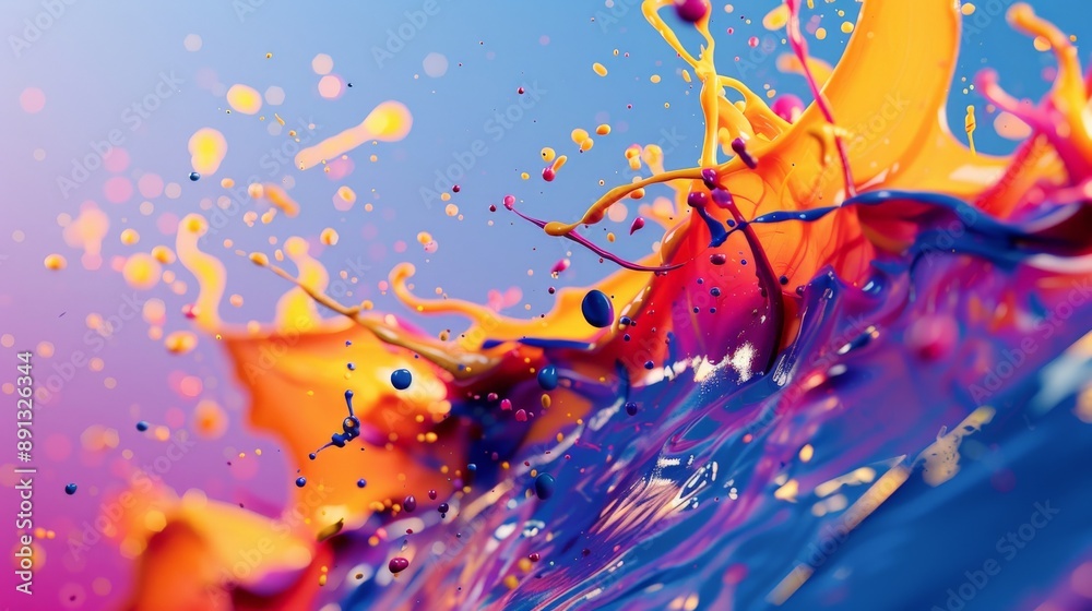 Poster a dynamic splash of vibrant paint in energetic colors, showcasing a lively and colorful explosion th
