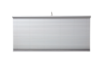 A Single White Cellular Shade Hanging Against a Clean White Background on a Clear PNG or White Background.