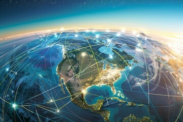 Global Network of Delivery Routes Spanning Across the Globe Representing Worldwide Shipping Services