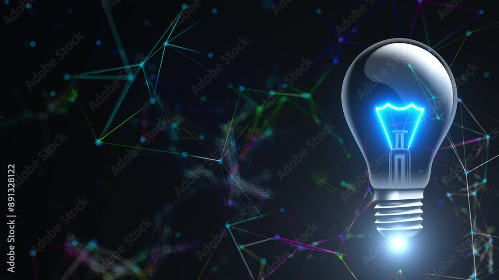 Poster light bulb with connection dots. computer generated 3d render