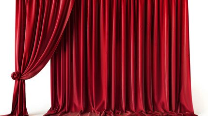 Red theater curtains isolated on white background