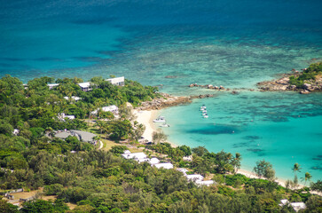 Spectacular aerial view of coral reefs from Cooks Look on Lizard Island. It is located on Great Barrier Reef in north-east part of Australia