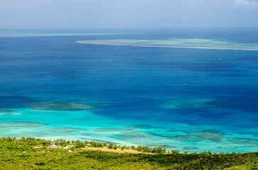 Spectacular aerial view of coral reefs from Cooks Look on Lizard Island. It is located on Great...