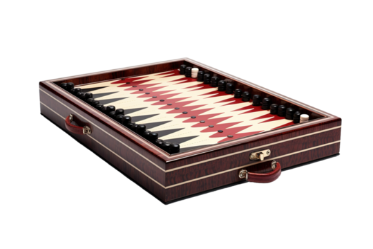 A Classic Backgammon Set Ready for a Game on a Clear PNG or White Background.