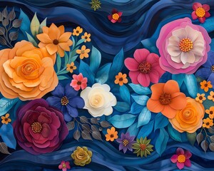 Fototapeta premium mesmerizing birdseye view of a lush garden with vibrant flowers, winding shiny silk threads in detailed watercolor art