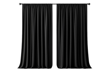 A Pair of Black Velvet Curtains Draped Elegantly Against a White Background on a Clear PNG or White Background.