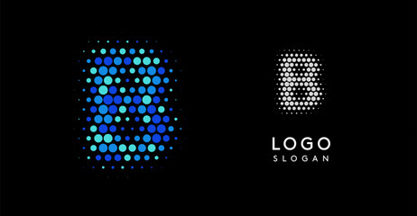 Abstract letter B logo with blue gradient dots, modern minimalist logotype design for business branding, corporate identity, technology firms. Technological professional symbol. Vector illustration.