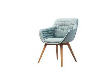 A Soft, Teal Upholstered Chair With Wooden Legs on a Clear PNG or White Background.