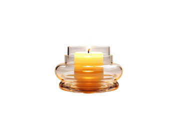 A Single Candle Flickers in a Glass Holder, Creating a Warm and Inviting Ambiance on a Clear PNG or White Background.