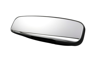 A Sleek, Silver Car Mirror Reflecting the Possibilities of the Open Road on a Clear PNG or White Background.