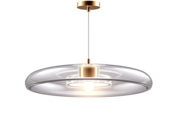 Modern Glass Pendant Light Fixture With Gold Accents on a Clear PNG or White Background.