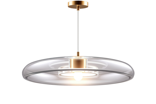 Modern Glass Pendant Light Fixture With Gold Accents on a Clear PNG or White Background.
