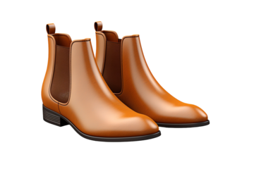 Polished Brown Chelsea Boots Resting on a White Background on a Clear PNG or White Background.