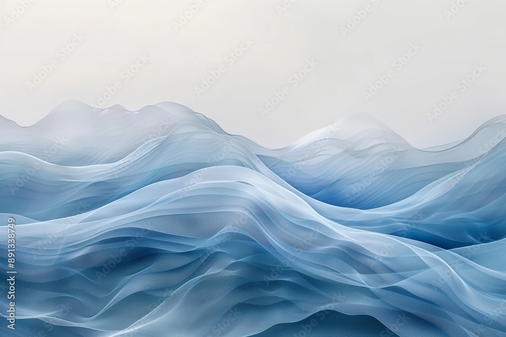 Poster an abstract digital interpretation of ocean waves featuring delicate blends of multiple blue shades,