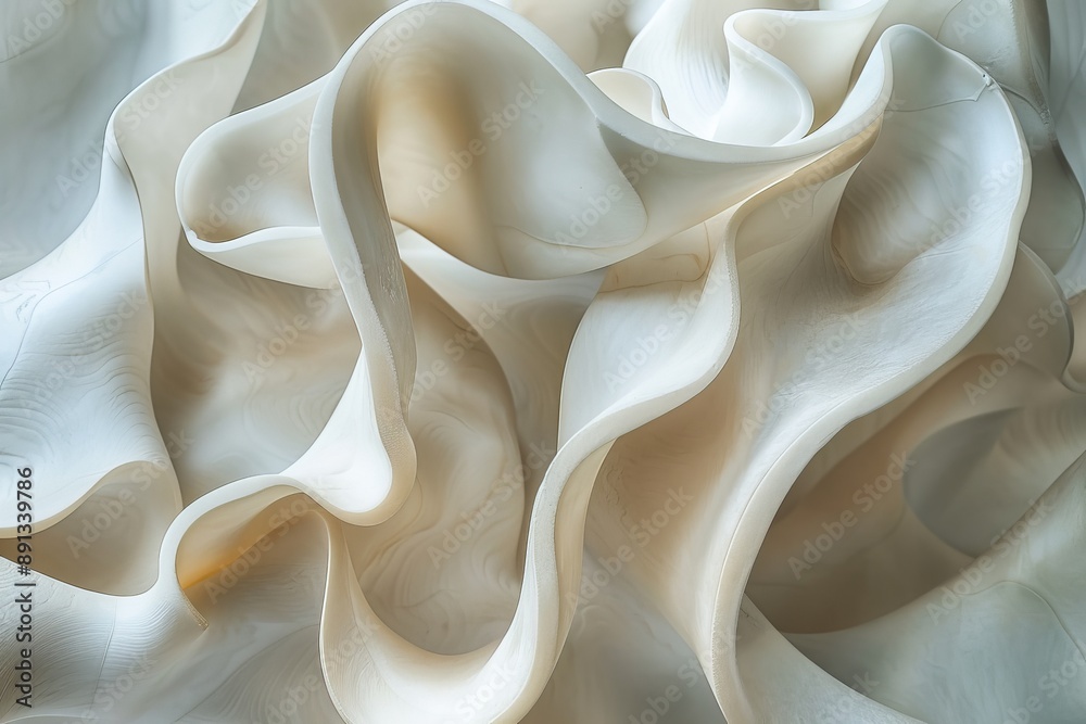 Aufkleber an image depicting abstract, fluid shapes in a creamy white color palette, featuring soft curves and