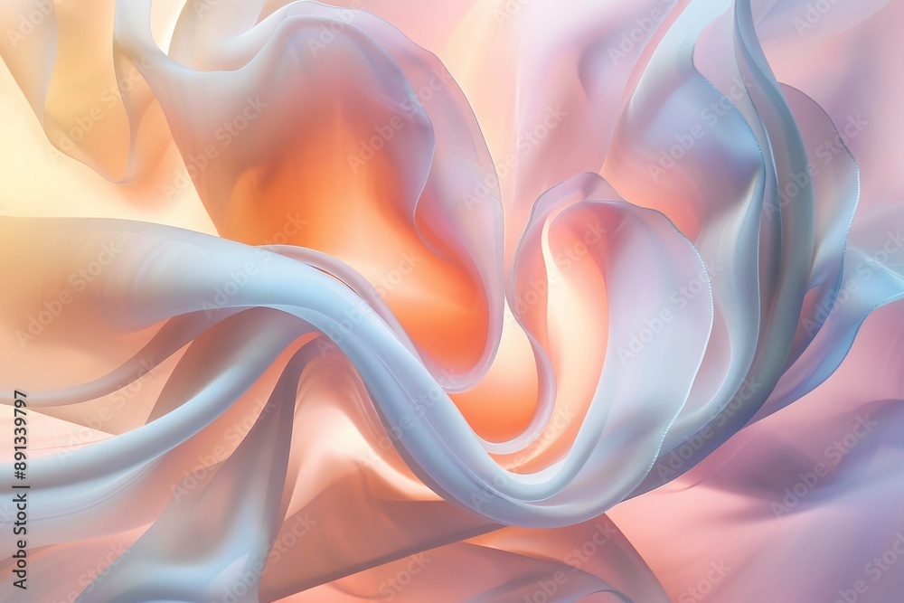 Aufkleber An image showcasing abstract colorful fabric waves in a soft, glowing light with pastel hues blending gracefully, creating a serene and soothing visual effect.