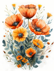 watercolor floral bouquet isolated on white background 