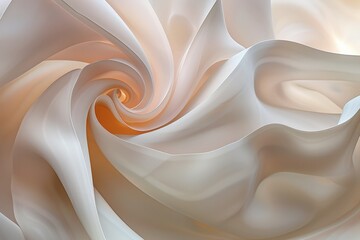 This image captures spiraling fabric in soft hues, revealing its fluid movement and dynamic swirls. It evokes a sense of energy and aesthetic sophistication.